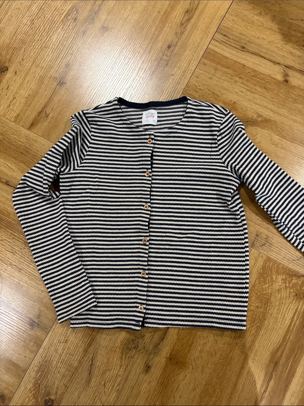 Girls Black & White Striped Button-Front Cardigan
